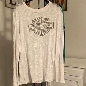 #127 Thin Harley-Davidson White Patterned Long Sleeve Shirt size large loose